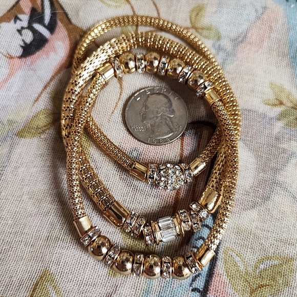 3 Gold Tone Metal Mesh Tube Clear  Rhinestone Bracelets New York & Company NWT - Picture 6 of 13